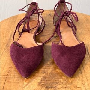Halogen Burgundy Suede Pointed Lace-Up Flats